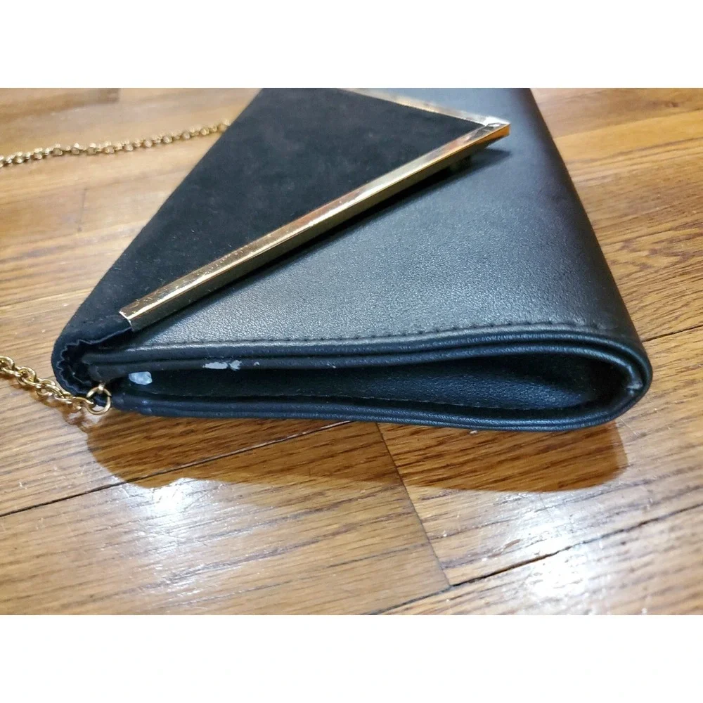 Aldo Black Envelope Clutch Crossbody Metal Chain Strap Evening Handbag Purse